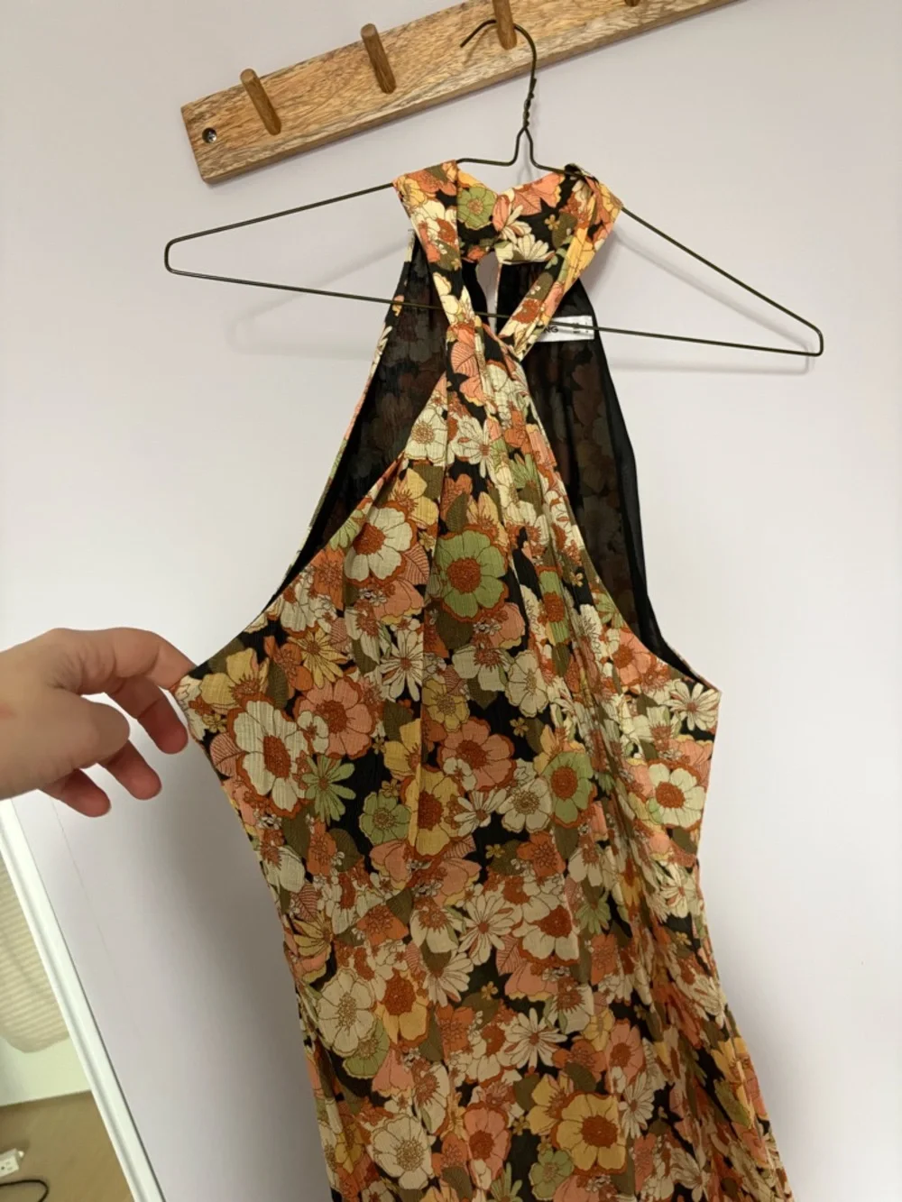Mango Floral Halter Midi Dress in Peach and Olive - Picture 4 of 6